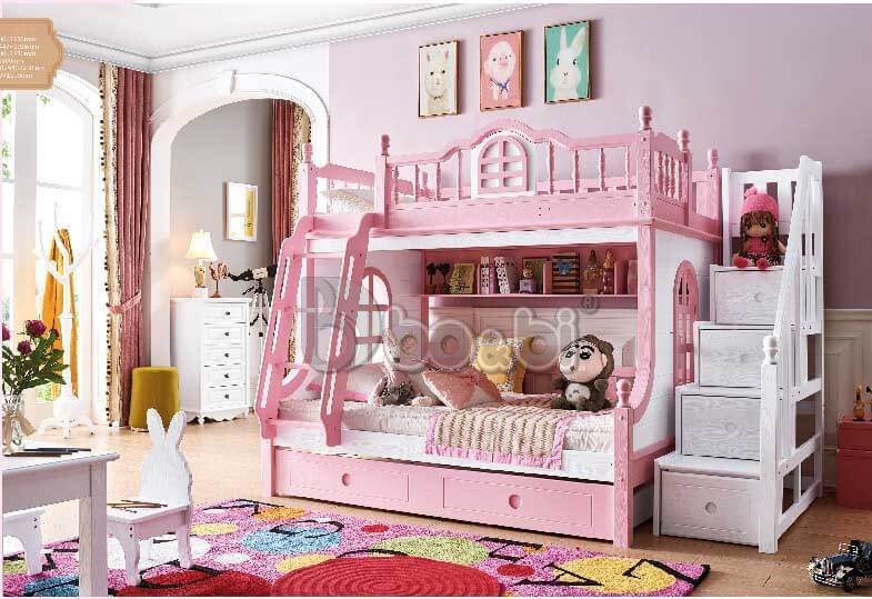 Giường tầng công chúa cho bé gái sắc hồng mộng mơ BBJYD-60GT-1