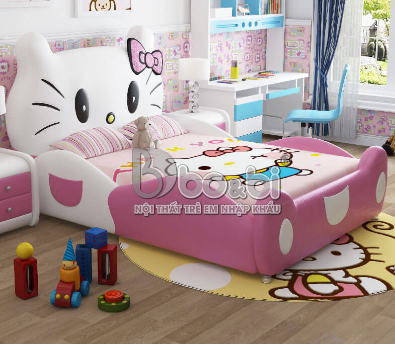Giường bọc da cho bé gái hình Hello Kitty đáng yêu BBBABY12G 1