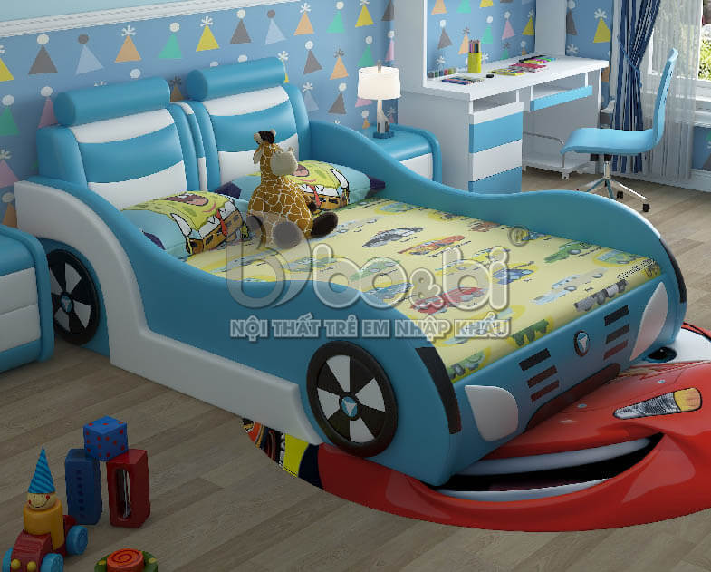 Giường ngủ bọc da hình ô tô cá tính cho bé BBBABY07G-1