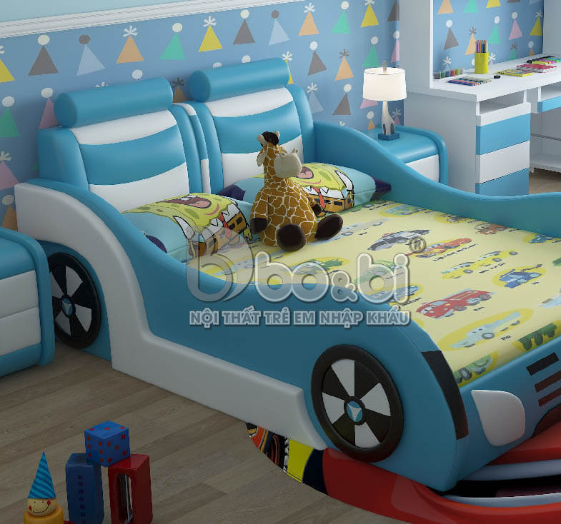 Giường ngủ bọc da hình ô tô cá tính cho bé BBBABY07G-2