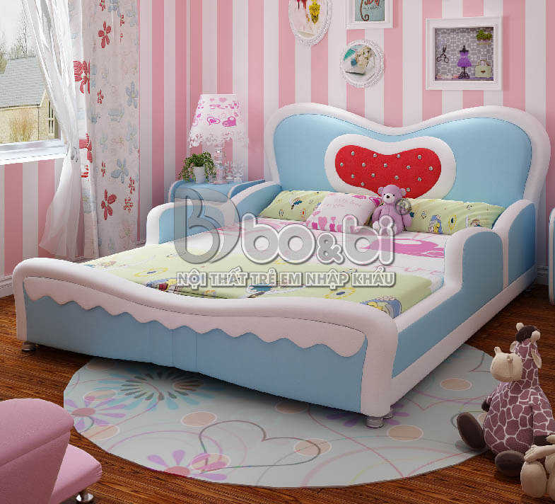 Giường ngủ bọc da hình tim dễ thương cho bé gái BBBABY06G-1