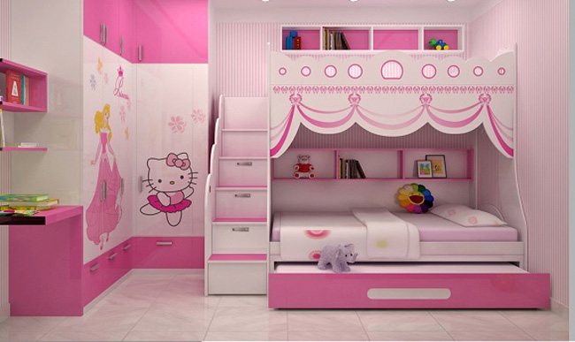 Giường tầng màu hồng cho bé gái ảnh 1