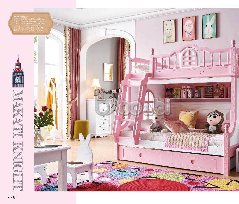 Giường tầng công chúa cho bé gái sắc hồng mộng mơ BBJYD-60GT-2