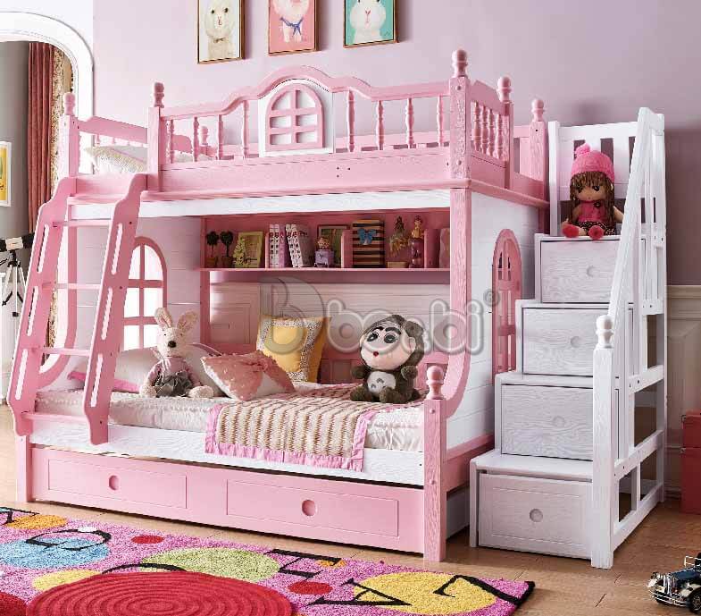 Giường tầng công chúa cho bé gái sắc hồng mộng mơ BBJYD-60GT-3