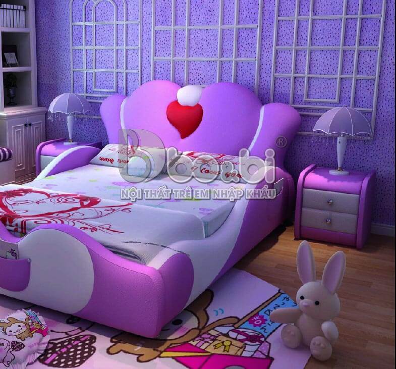 Giường ngủ bọc da màu tím thơ mộng BBBABY01 -3