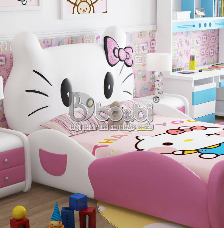 Giường bọc da cho bé gái hình Hello Kitty đáng yêu BBBABY12G 2