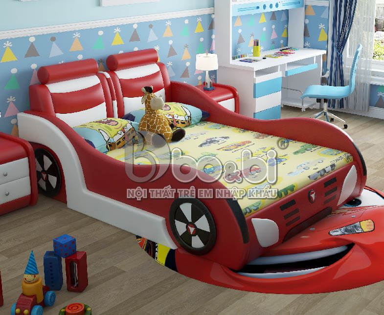 Giường ngủ bọc da hình ô tô cá tính cho bé BBBABY07G-4