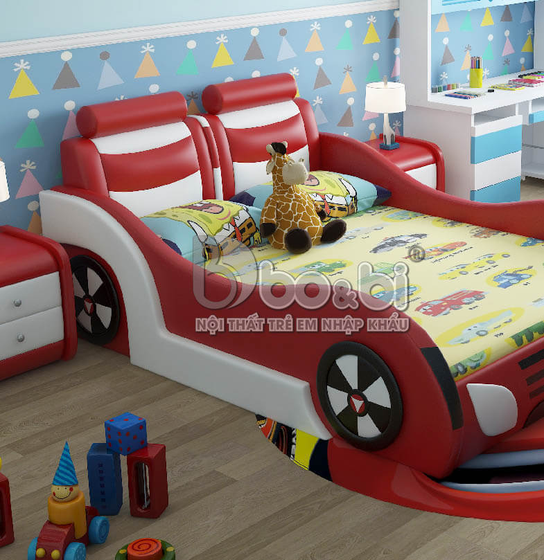 Giường ngủ bọc da hình ô tô cá tính cho bé BBBABY07G-5