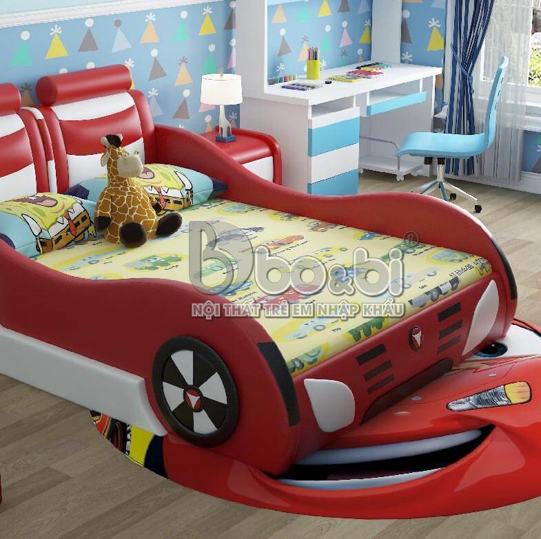 Giường ngủ bọc da hình ô tô cá tính cho bé BBBABY07G-6