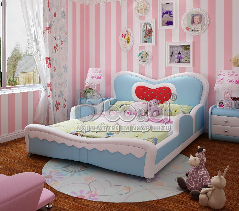 Giường ngủ bọc da hình tim dễ thương cho bé gái BBBABY06G-2