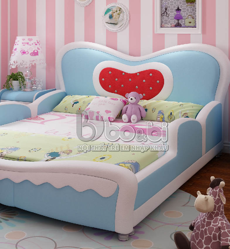 Giường ngủ bọc da hình tim dễ thương cho bé gái BBBABY06G-4