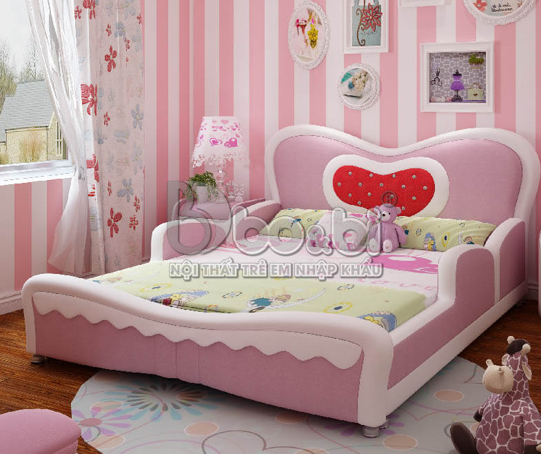 Giường ngủ bọc da hình tim dễ thương cho bé gái BBBABY06G-5