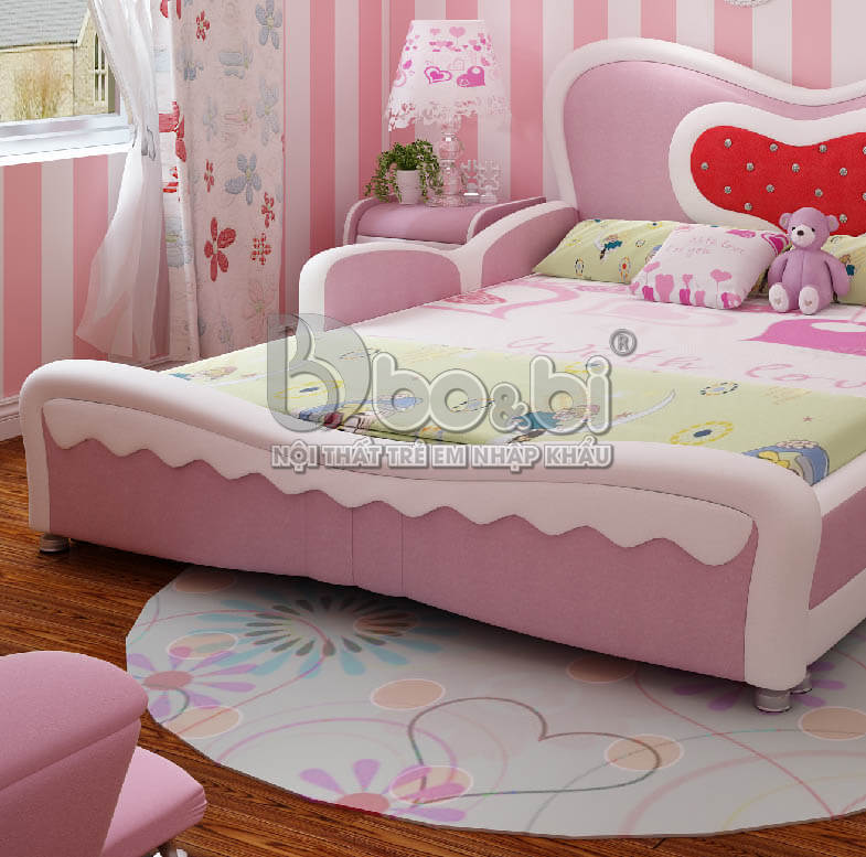 Giường ngủ bọc da hình tim dễ thương cho bé gái BBBABY06G-6