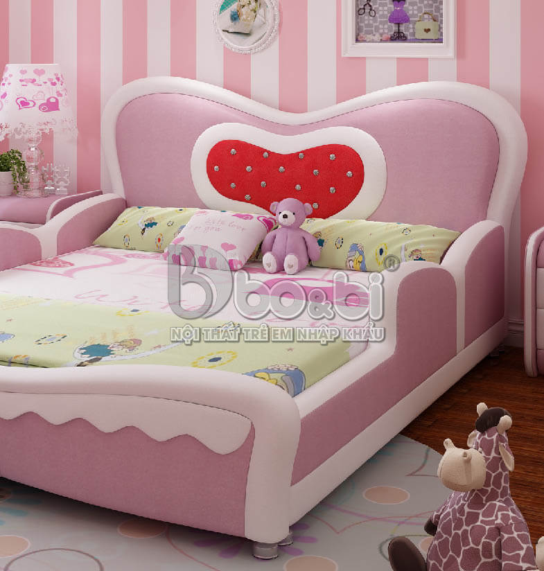 Giường ngủ bọc da hình tim dễ thương cho bé gái BBBABY06G-7