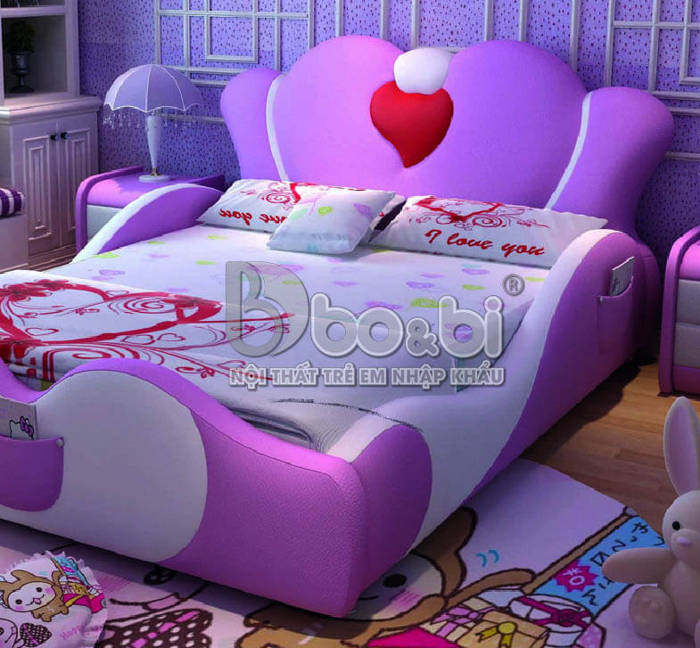 Giường ngủ bọc da sắc tím thơ mộng cho bé gái BBBABY01G-3