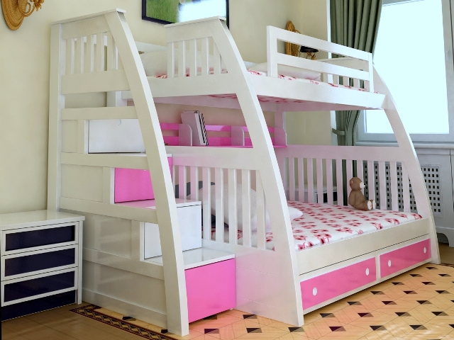 Giường tầng cho bé gái màu hồng ảnh 2