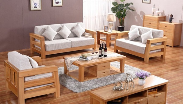 Bộ bàn ghế sofa đẹp bằng gỗ sồi
