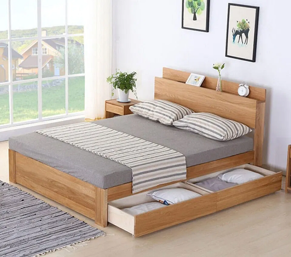 Mẫu giường ngủ gỗ thiết kế có ngăn kéo