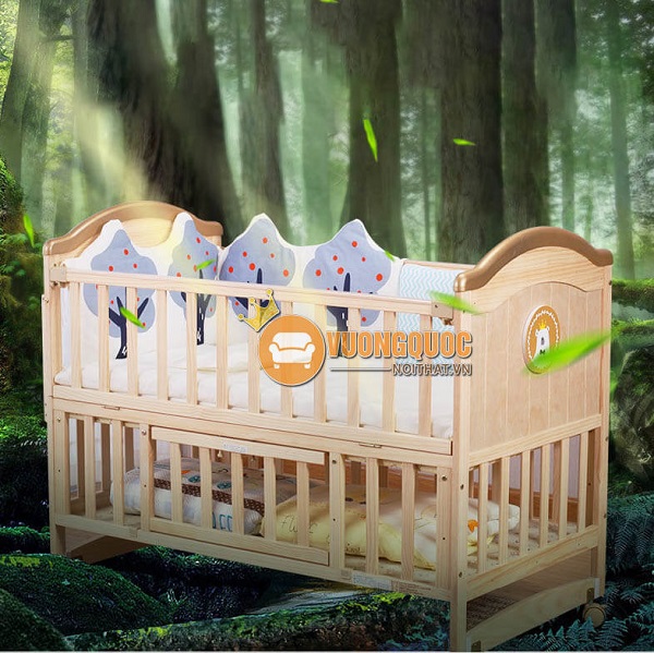 Giường cũi trẻ em 2 trong 1 gỗ tự nhiên