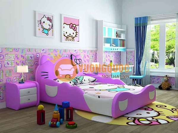 Trang trí phòng ngủ bé gái bằng chiếc giường Hello kitty