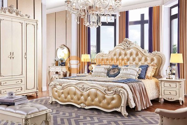 Mẫu giường gỗ cao cấp hoa văn tinh tế