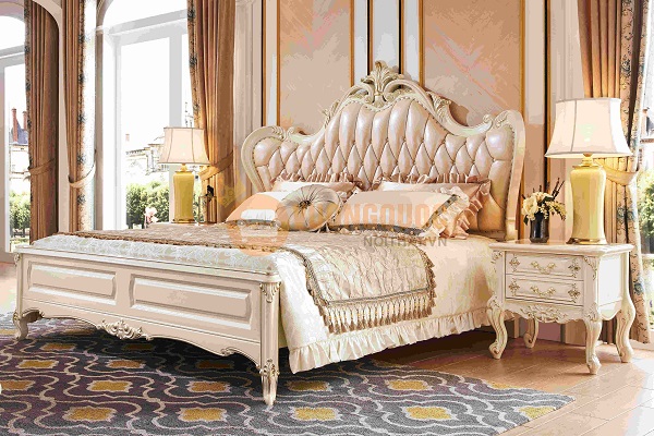 Giường gỗ sồi trắng phong cách cổ điển