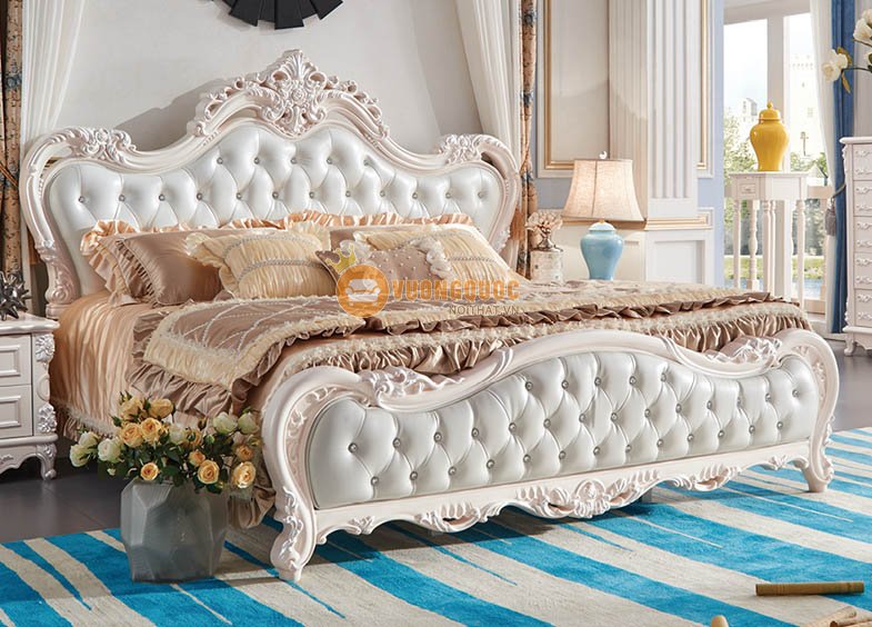 Giường gỗ sồi trắng phong cách tân cổ điển