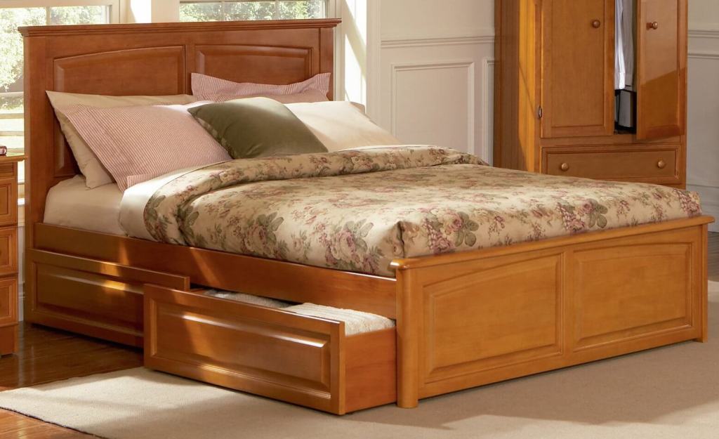 Giường ngủ có ngăn kéo bằng gỗ tự nhiên