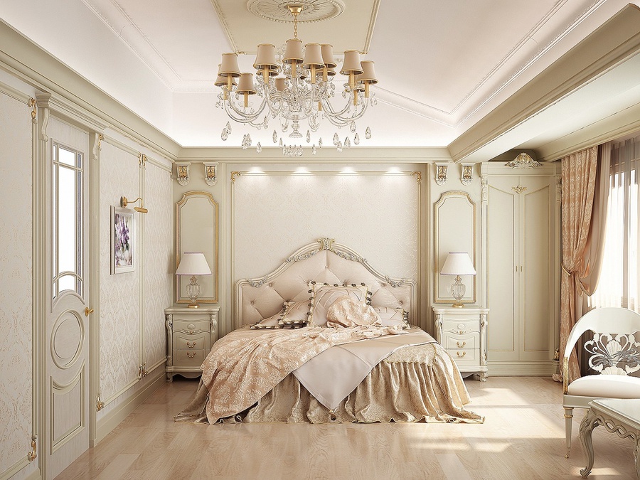 Phòng ngủ tân cổ điển màu trắng sang trọng