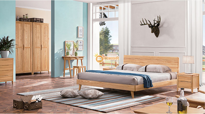 Bộ giường ngủ gỗ tự nhiên phong cách hiện đại