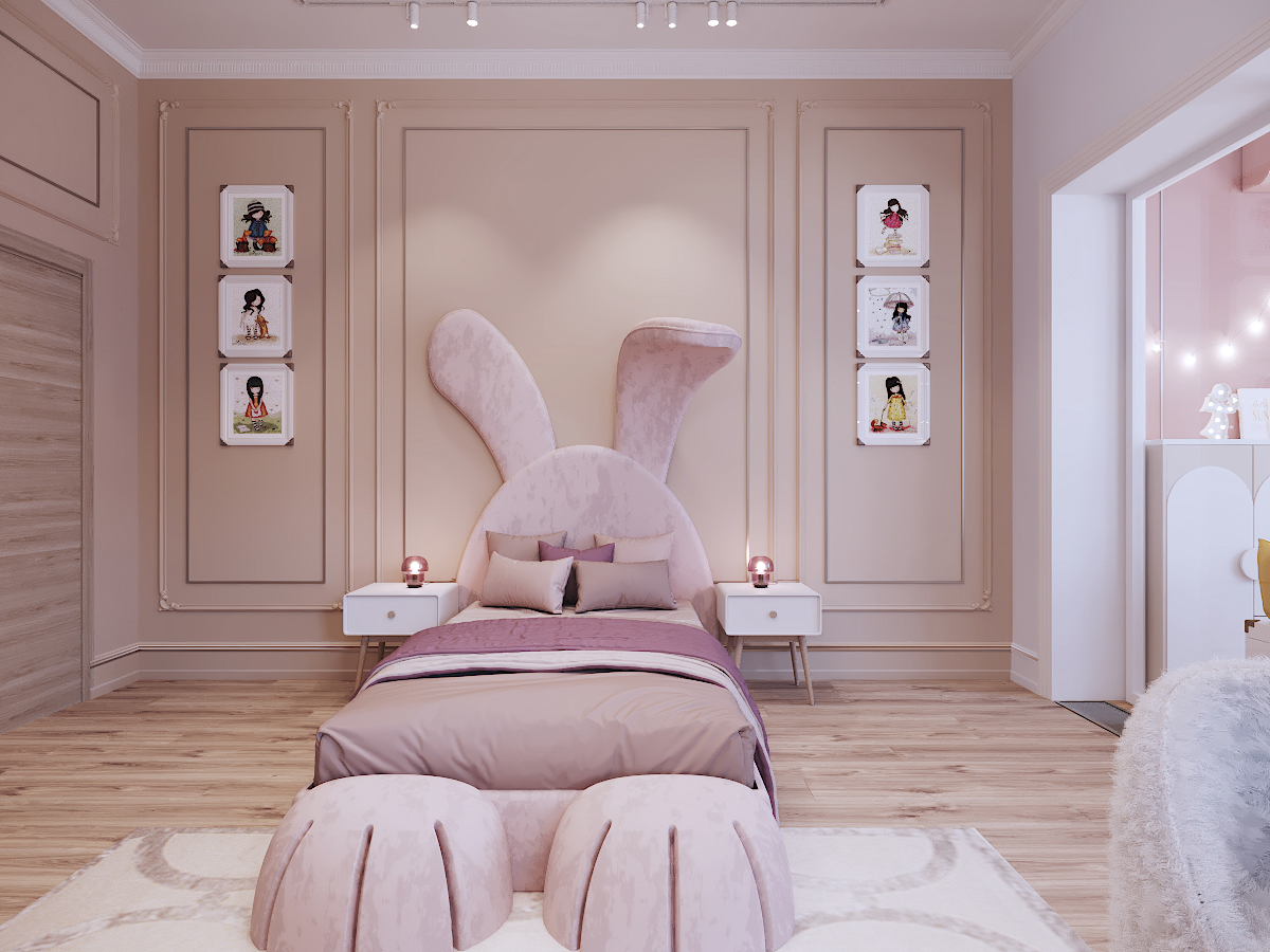 Mẫu phòng ngủ bé gái với tạo hình thỏ