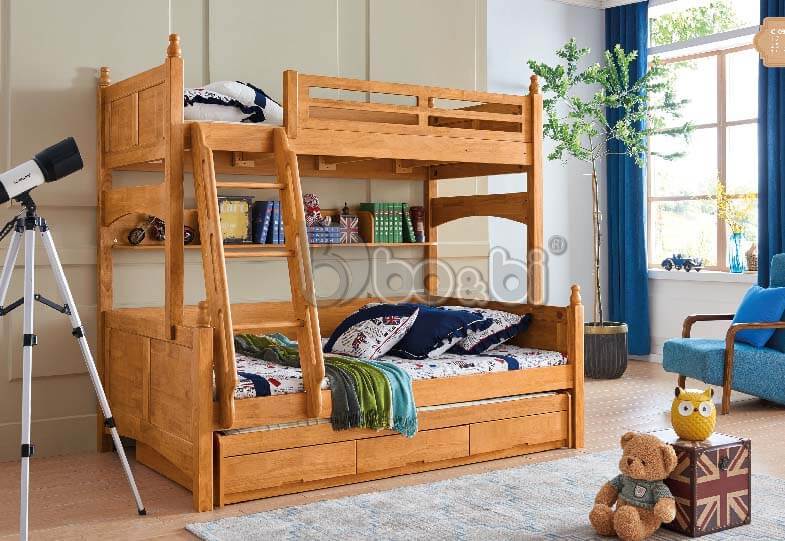 Bố trí phòng ngủ với giường tầng bằng gỗ tự nhiên 