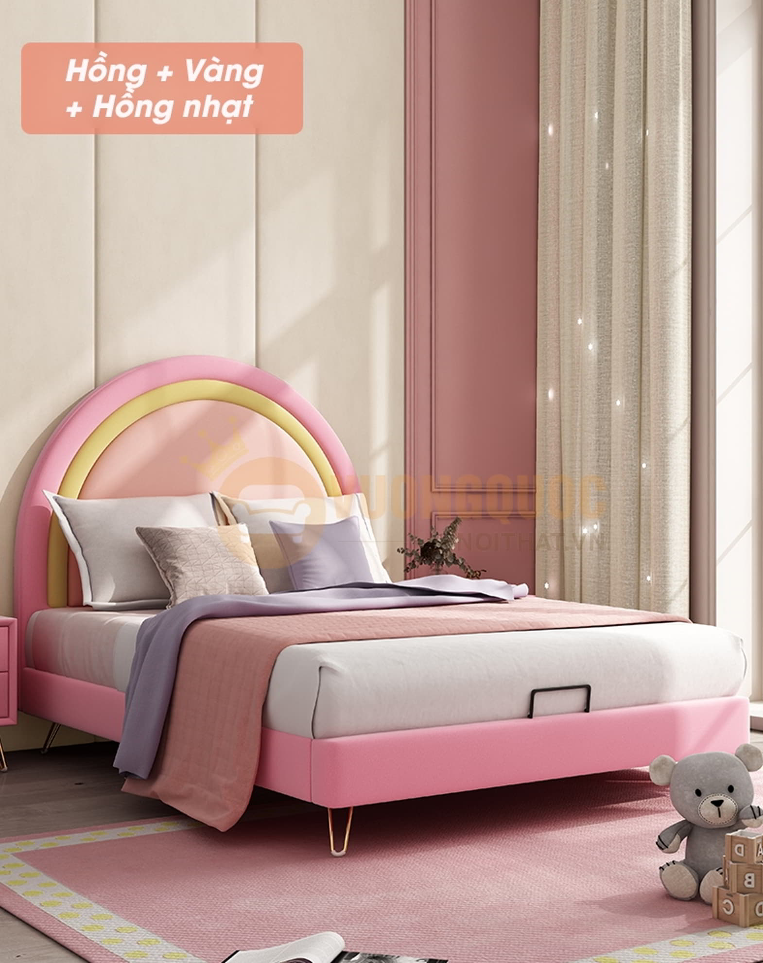 Phòng ngủ màu hồng kết hợp cùng gam màu khác tạo nên phòng ngủ cực kỳ đẹp