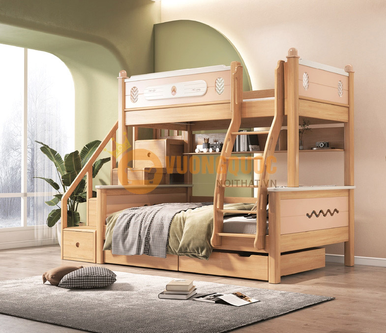 Giường 2 tầng bằng gỗ cao cấp cho bé sử dụng 