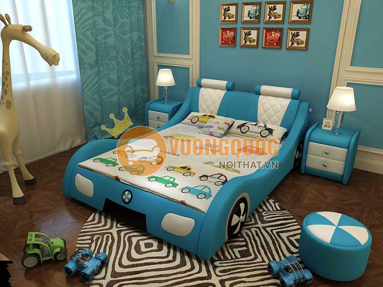 Giường bọc da uy tín với thiết kế hình xe hơi cho bé trai