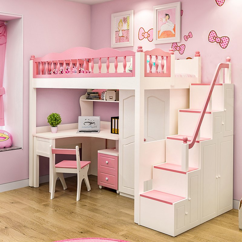 Giường tầng cho bé gái màu hồng cực đáng yêu 